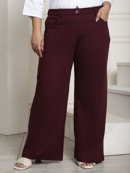 theRebelinme - Plus Size Womens Plum Solid Color Flared Trouser