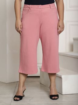 theRebelinme - Plus Size Womens Pink Solid Color Elasticated Flared Capri