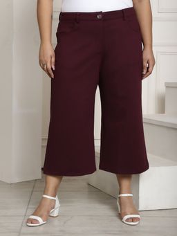 theRebelinme - Plus Size Womens Plum Solid Color Elasticated Flared Capri