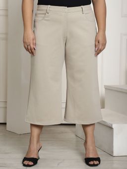 theRebelinme - Plus Size Womens Stone Solid Color Elasticated Flared Capri