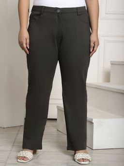 theRebelinme - Plus Size Womens Olive Color Straight Fit Trouser