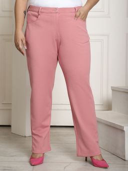 theRebelinme - Plus Size Womens Pink Color Straight Fit Trouser
