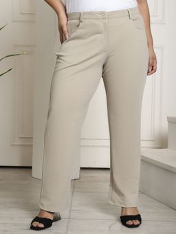 theRebelinme - Plus Size Womens Stone Color Straight Fit Trouser