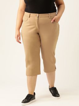 theRebelinme - Plus Size Womens Beige Color Straight Fit Capri