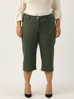 theRebelinme - Plus Size Womens Olive Color Straight Fit Capri