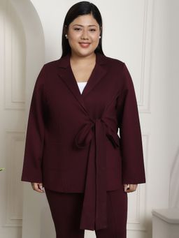 theRebelinme - Plus Size Womens Plum Solid Color Tie Up Tailored Blazer