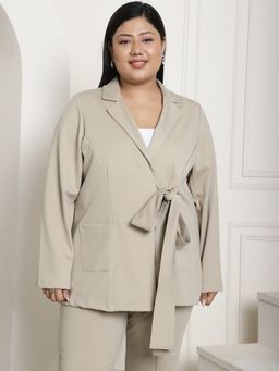 theRebelinme - Plus Size Womens Stone Solid Color Tie Up Tailored Blazer