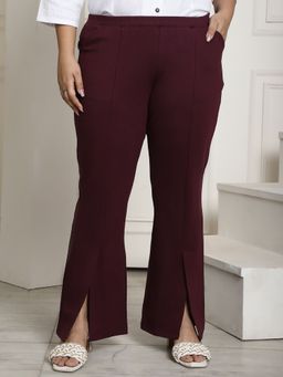 theRebelinme - Plus Size Womens Plum Solid Color Bootcut Straight Fit Trouser