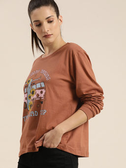 DILLINGER - Brown Graphic Boxy Regular T-shirt