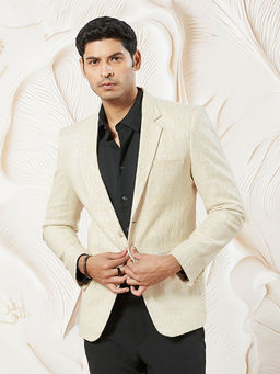 Vastramay - Mens Cream Jute Self Design Blazer