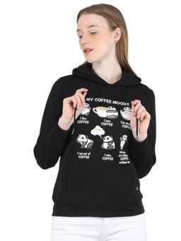 Monte Carlo - Women Cotton Blend Black Printed Hooded Sweatshirt