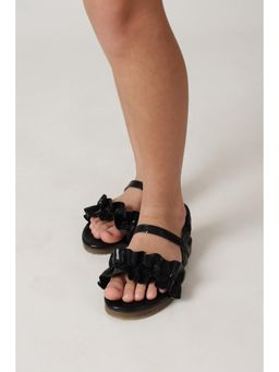 One Friday - Girls Black Midnight Ruffle Sandals