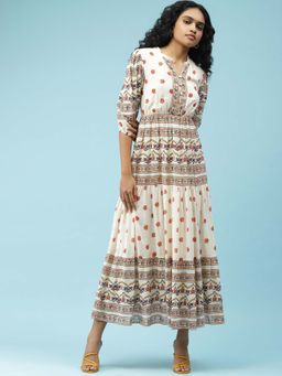 Label Ritu Kumar - Ecru Floral Printed Maxi Dress