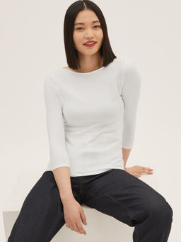 Marks & Spencer - White Cotton Rich Slim Fit 3-4 Sleeve Top