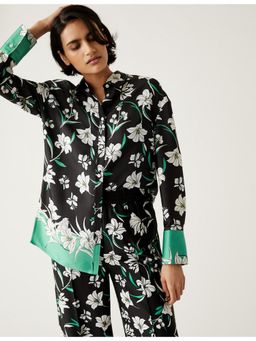 Marks & Spencer - Black Floral Collared Longline Shirt