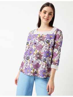 Marks & Spencer - Multi Linen Mix Floral Square Neck Top