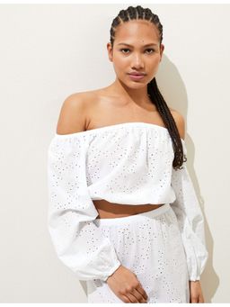 Marks & Spencer - White Pure Cotton Broderie Off The Shoulder Top