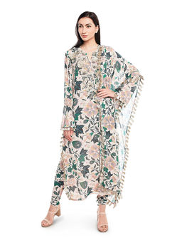 Payal Singhal - White Printed Georgette Kurat with Churidar & Dupatta (Set of 3)