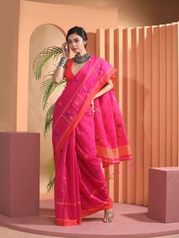 Beatitude - Pink Blended Cotton Woven Saree with Unstitched Blouse