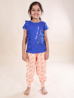 KiddoPanti - Girl Blue Make Your Magic Printed T-Shirt & Pant (Set of 2)