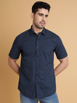JadeBlue - Men Navy Blue Cotton Printed Regular Fit Casual Shirt
