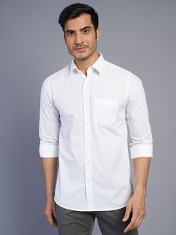 JadeBlue - Men White Cotton Solid Slim Fit Casual Shirt