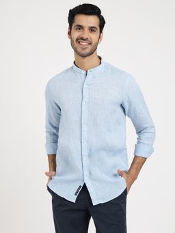 JadeBlue - Men Blue Cotton Solid Regular Fit Casual Shirt