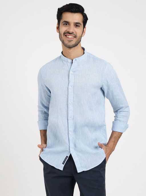 JadeBlue Men Blue Cotton Solid Regular Fit Casual Shirt