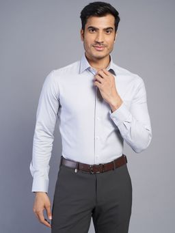 JadeBlue - Men Grey Pure Cotton Self Design Slim Fit Formal Shirt