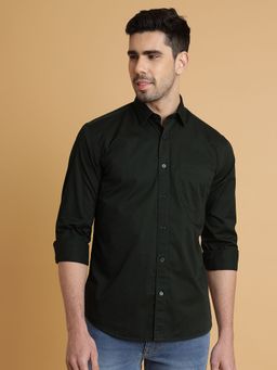 JadeBlue - Men Green Cotton Solid Regular Fit Casual Shirt