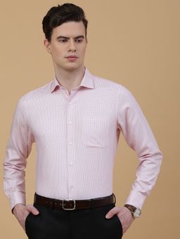 Metal - Men Pink Pure Cotton Self Design Slim Fit Formal Shirt