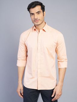 JadeBlue - Men Orange Pure Cotton Solid Slim Fit Casual Shirt