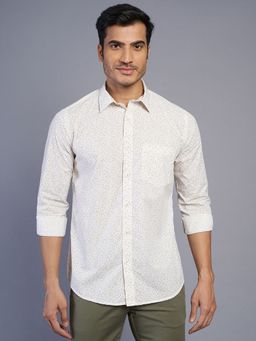 Greenfibre - Men White Cotton Printed Regular Fit Casual Shirt