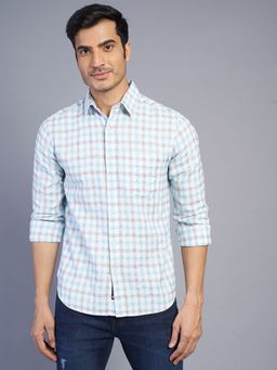 Greenfibre - Men Blue Cotton Checks Slim Fit Casual Shirt