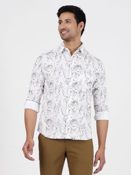 Greenfibre - Men White Cotton Printed Slim Fit Casual Shirt