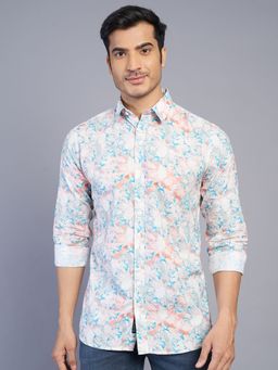JadeBlue - Men Blue Pure Cotton Printed Slim Fit Casual Shirt