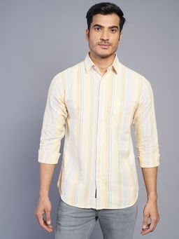 JadeBlue - Men Yellow Cotton Stripes Regular Fit Casual Shirt