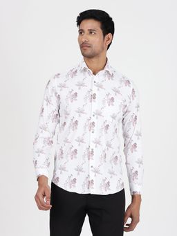 Greenfibre - Men White Cotton Printed Slim Fit Casual Shirt