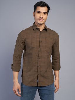 JadeBlue - Men Brown Cotton Checks Regular Fit Casual Shirt