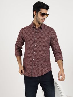 Greenfibre - Men Brown Cotton Checks Regular Fit Casual Shirt