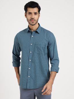 Greenfibre - Men Blue Cotton Checks Regular Fit Casual Shirt