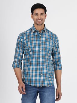 Greenfibre - Men Blue Cotton Checks Regular Fit Casual Shirt