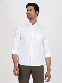 Greenfibre - Men White Cotton Solid Slim Fit Casual Shirt