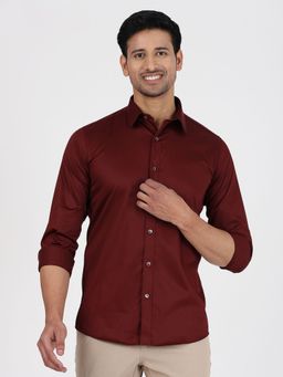 JadeBlue - Men Maroon Cotton Solid Slim Fit Casual Shirt