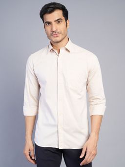 JadeBlue - Men Beige Pure Cotton Solid Slim Fit Casual Shirt