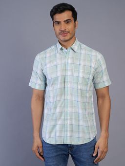 JadeBlue - Men Green Pure Cotton Checks Slim Fit Casual Shirt