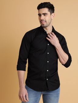 JadeBlue - Men Black Cotton Solid Regular Fit Casual Shirt
