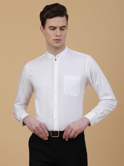 Metal - Men White Cotton Solid Slim Fit Formal Shirt