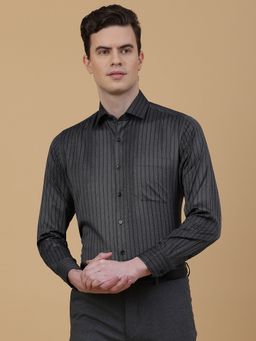 Greenfibre - Men Grey Cotton Stripes Slim Fit Formal Shirt