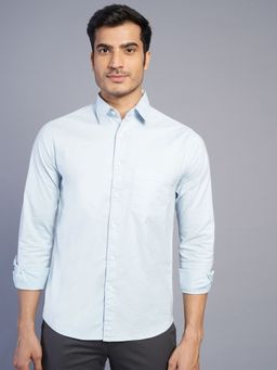 Greenfibre - Men Blue Pure Cotton Solid Slim Fit Casual Shirt